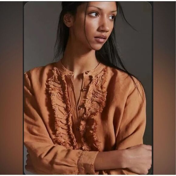 Anthropology Pilcro Ruffled Placket Shirt size M - Picture 3 of 14